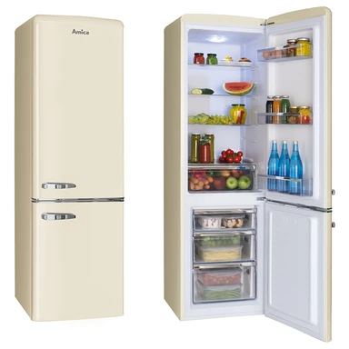 Amica FKR29653C Retro 181cm, Static Fridge Freezer, 60/40, Cream, E Rated