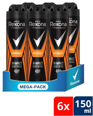 Rexona heren deodorantspray workout high impact 6 x 150 ml