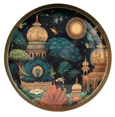 Candlelight Decorative Tray Jaisalmer Metal Gold Round D:32cm