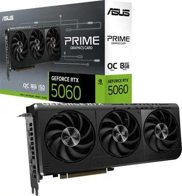 ASUS Prime GeForce RTX 5060 8 GB GDDR7 OC Edition Gaming-Grafikkarte (NVIDIA GeForce RTX 5060 DLSS 4, 2,5-Slot-Design, PCIe 5.0, 3x DisplayPort 2.1b, 1x HDMI 2.1b, PRIME-RTX5060-O8G)