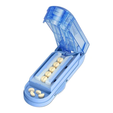 VVM Pillensnijder voor kleine en zeer kleine pillen, professionele verstelbare pillensnijder met verborgen roestvrijstalen mes, snijdt veilig meerdere pillen tegelijk, blauw