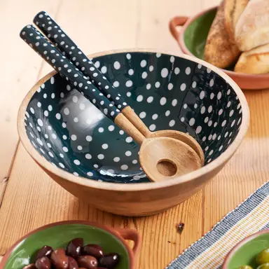 Sintra Mango Wood Spotted Salad Servers - Ink Blue
