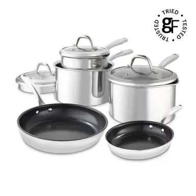 Good Food by Tower Tri-Ply 5 Piece Cookware Set with Lids, Induction Compatible, Stainless Steel