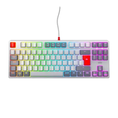 CHERRY XTRFY K4V2 TKL kabelgebundene mechanische Gaming-Tastatur, zusammengesetztes, kompaktes Tenkeyless-Design, Pan-Nordic-QWERTY-Layout, MX2A RED lineare Schalter, RGB-Beleuchtung, Retro-Farbgebung