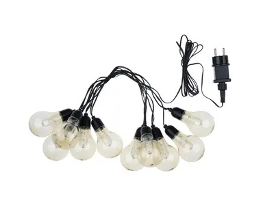 Guirlande lumineuse LED en PVC noir avec culot E27 | 10 ampoules transparentes A60 blanc chaud (espacement de 30 cm), non connectable, câble d'alimentation de 300 cm | Certifiée GS, mode fixe