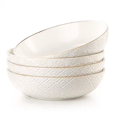 Dafuceramic 8.5Inch Pasta Bowls, 36OZ Serving Bowls, Salad Bowls Set of 4 Ceramic Sturdy & Stackable, Ideal for Housewarming, Festivals,Multicolor,White