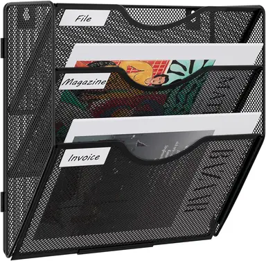 Senhoglb 3 Tier A4 Mesh Assembled Wall Pocket File Holder，Black, New Year Sale , Top gift picks