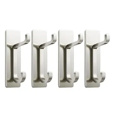JORDAN&JUDY No-Drill Strong Adhesive Hooks, 4-Pack, Stainless Steel, Damage-Free, Over-Door Storage, Silver