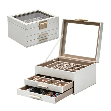 JORDAN&JUDY Multi-Layer Jewelry Box Small Earring Box Ring Storage Box Necklace Box Earring Jewelry Case - 3 Layer White