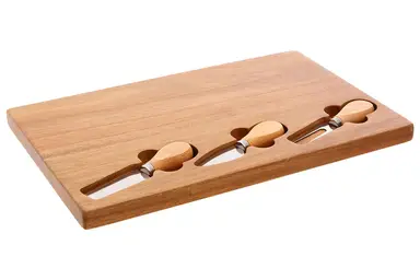Maison by Premier Acacia Wood Cheese Board with Three Knives, Durable Cheese Serving Board with Knife Storage