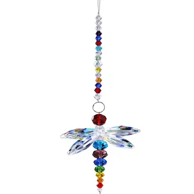 JU7CER 1PC Dragonfly Pendant Hanging Crystal Prism Light Catcher - Crystal Light-Catching Prism Decoration, Window Ornament, Hanging Glass Rainbow Maker, Suitable for Christmas Trees, Chandeliers, Weddings, Offices, Rooms & Home Decor, Christmas Must-Have