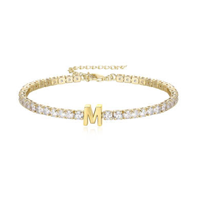 Ever Faith Tennis Bracelet Initial Cubic Zirconia Tennis Bracelets for Women Adjustable Size 6.7-8.7 Inch Gift for Women