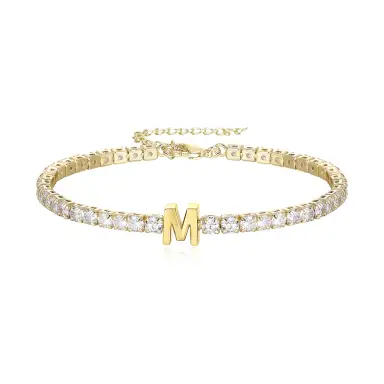 Ever Faith Cubic Zirconia Letter M Initial Adjustable Tennis Bracelet