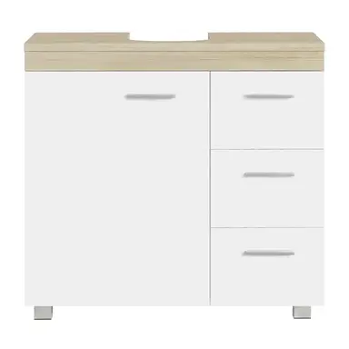 SONGMICSHOME Bathroom Storage Unit with Drawers, Under Sink Cabinet with Compartments and Feet, for Pedestal Basins, White and Beige