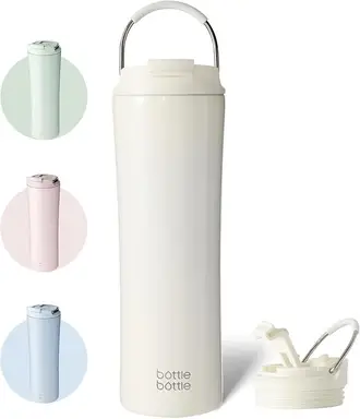 BOTTLE BOTTLE Tasse à café isotherme avec couvercle, paille et poignée étanche, blanc, 680ml