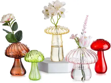 5 PCS Mushroom Shaped Vase, Planters Clear Hydroponic Vase, Flowers Plants for Decorative Centerpiece,Table Decor,Home Wedding Party (5 Color)