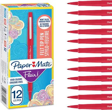 Paper Mate Flair Medium Felt Tip Pen Red, Pack of 12