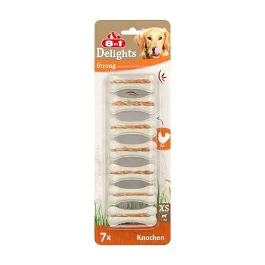 8IN1 Delights Strong Knochen XS - extra starke Kauknochen für kräftig kauende Mini-Hunde, 7 Stück