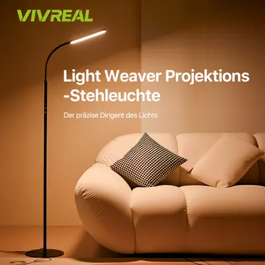VIVREAL LED-Stehleuchte – 180 cm, 14 W, 3 Farbtemperaturen (3000K/4000K/6000K), Fernbedienung, ABS & Eisen, Schwarz