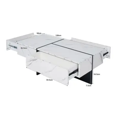 High-Gloss Coffee Table  Living Room Furniture, 100*50*34.5cm, with App-Controlled LED Lighting System 