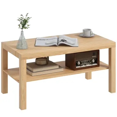 HOMCOM 2-Tier Coffee Table with Storage Shelf, Rectangular Centre Table for Living Room, Home Office, Natural Wood Finish