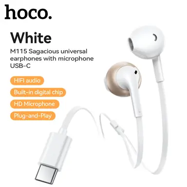 M115 Sagacious USB-C Universal Earphones with Microphone - White