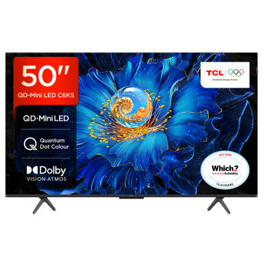 TCL 50C6KS 50” QD-Mini LED TV, 4K HDR Premium, Smart TV Powered by Google TV (Dolby Vision & Atmos, Game Master, Hands-Free Voice Control, compatible with Google Assistant, Apple AirPlay 2 & Alexa)