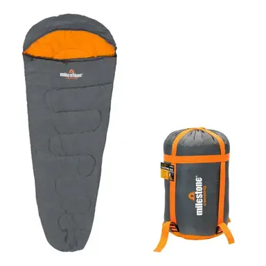 Milestone Sleeping Bag Mummy Style 2 Seasons Grey/Orange 250GSM