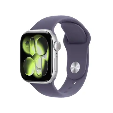 Apple Watch Series 11 GPS 46mm Boîtier en Aluminium Argent avec Bracelet Sport Brouillard Violet - Taille M/L