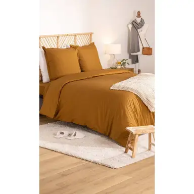 Parure de lit 260 x 240 cm en percale de coton ocre