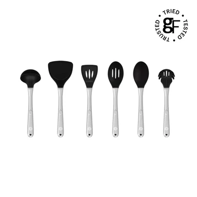 Good Food by Tower 6 Piece Silicone Utensil Set, Stainless Steel, Black