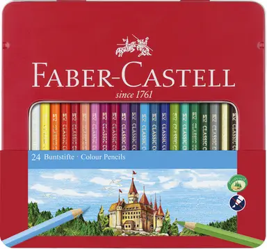 Faber-Castell Classic Colour Pencils, Assorted Colours, Tin of 24