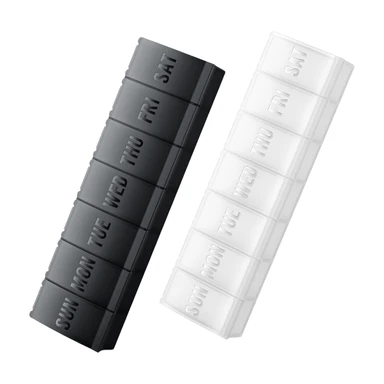 VVM 7-daagse pillenorganizer, wekelijkse medicijndoos, pillendoos voor op reis, geschikt voor grote vitamines, supplementen, visolie, zwart+wit 2 stuks