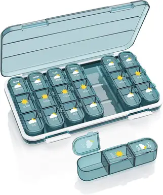 Pill Organizer 3 Times A Day, 7 Day Pill Box - GAONLY Weekly Travel Pill Container, Large Medicine Dispenser Vitamins Case Supplements Holder Organizer, Blue