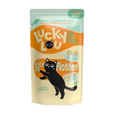 Lucky Lou Lifestage Adult Geflügel & Forelle Nassfutter für Katzen in Soße, 16 x 125 g Beutel Multipack
