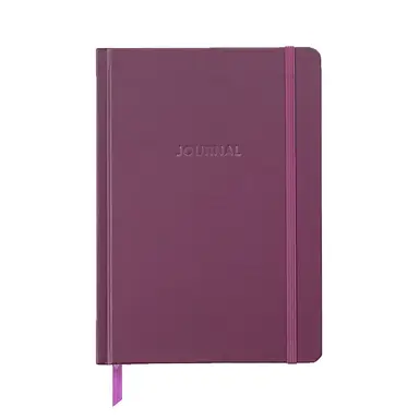 Jubiluu Divers A5 Hardcover-Notizbuch mit strukturierter Oberfläche, liniert - 96 Blatt (100 g/m² Offsetting-Papier), Lesezeichen & Gummiband - klassisches cremefarbenes Notizbuch mit Linien für Schreiben, Schule, Büro und Geschenke - Pflaumenfarbe