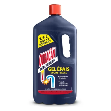 OURAGAN Gel Déboucheur Epais Soude + Javel Maxi Format1,5L