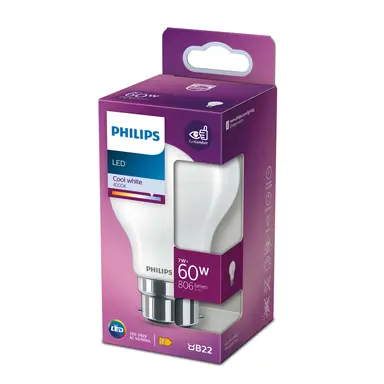 Philips Light Bulb LED Globe Frosted Bayonet B22 Cool White 60W Non-Dimmable