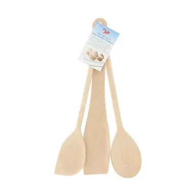 Tala Set of 3 Wooden Cooking Utensils - FSC Beech Wooden Spatulas for Cooking, Spoon & Scraper Spoon - Heat Resistant, Easy to Use, Easy to Clean - Bakeware Accessories - Set of 3