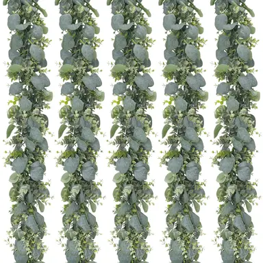 Yuejia 2pc 5.5ft/1.67m Artificial Eucalyptus Garland Fake Silver Dollar Eucalyptus Greenery Garland Vines Table Runner for Wedding Arch Backdrop Table Centerpiece Home Mantle Decor