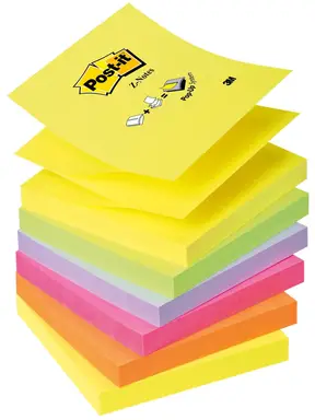 Post-It Z Notes Neon Rainbow 76x76mm 100 Sheets, Pack of 6