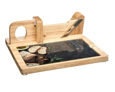 Secret de Gourmet Trancheuse à charcuterie en bois avec avec planche intégrée - 28,5 x 26 x 10 cm