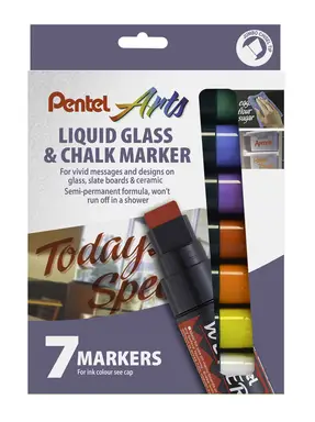 Pentel Jumbo Semi-Permanent Wet-Erase Liquid Glass & Chalkboard Marker Assorted Colours Pack of 7