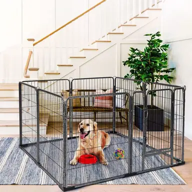 Aivituvin Puppy Spielplatz, Hundezwinger, 8 Gitter, jedes 69 x 79 cm, Outdoor-Gehege, Starker Hundelaufplatz, Hundespielplatz, Tiergehege mit Tür für Hunde, Haus, Garten (Schwarz, L, 8 Panels)