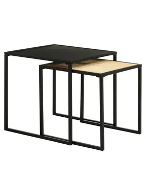 Interiors by Premier Side Tables Nested Depok Square Black/Rattan 2pcs