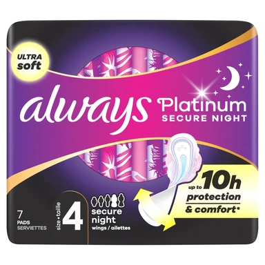Always Platinum Secure Night (maat 4) met vleugels maandverband 7 stuks - maandverpakking