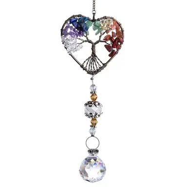 JU7CER 1PC Sun Catcher Wind Chime - Handmade Colorful Chip-Woven Dreamcatcher, Living Room Decor Hanger with Spherical Prism Rainbow Maker, Tree of Life Hanging Ornament, Garden Light Catcher for Weddings, Christmas Must-Have