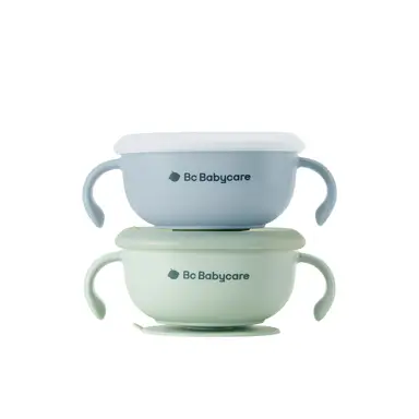 BC Babycare Bol à collation 3‑en‑1 magnétique anti‑renversement, design ergonomique, pour bébés, enfants et tout‑petits | Silicone alimentaire doux et sécurisé, sans BPA ni PVC, Vert + Bleu