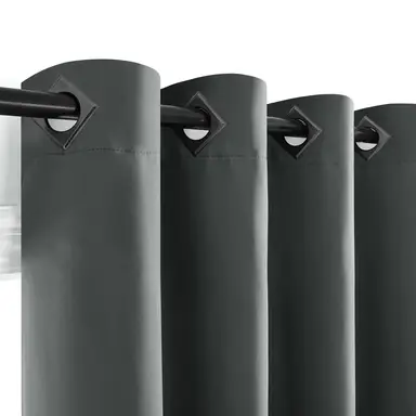 Deconovo Blackout Plain Fabric, 8 Black Square Grommet No Tie Curtain, 2 Pieces, W 132 x L 214 cm, Dark Gray