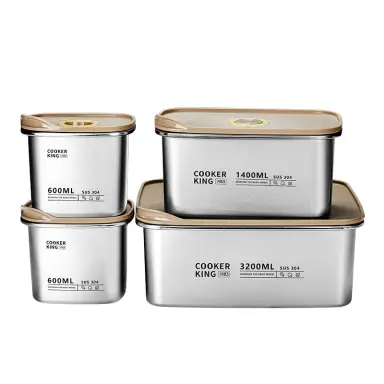 COOKER KING Food Storage Box Bento Box Stainless Steel 4 pcs 600ML*2+1400ML+3200M
